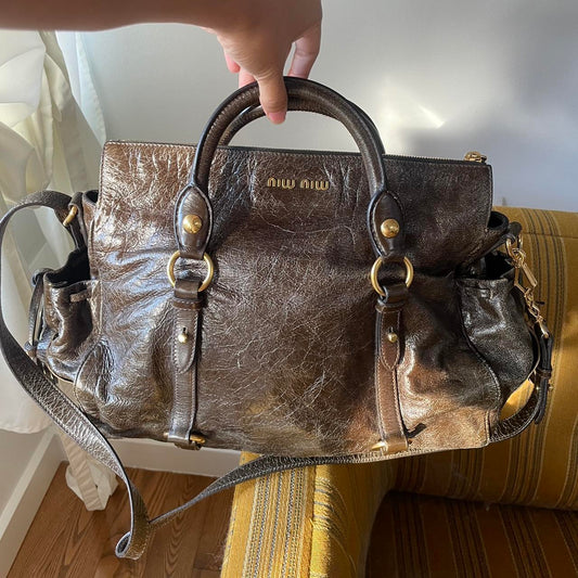 PreOwned Vintage Dark Brown Leather Miu Miu Vitello Lux Bag