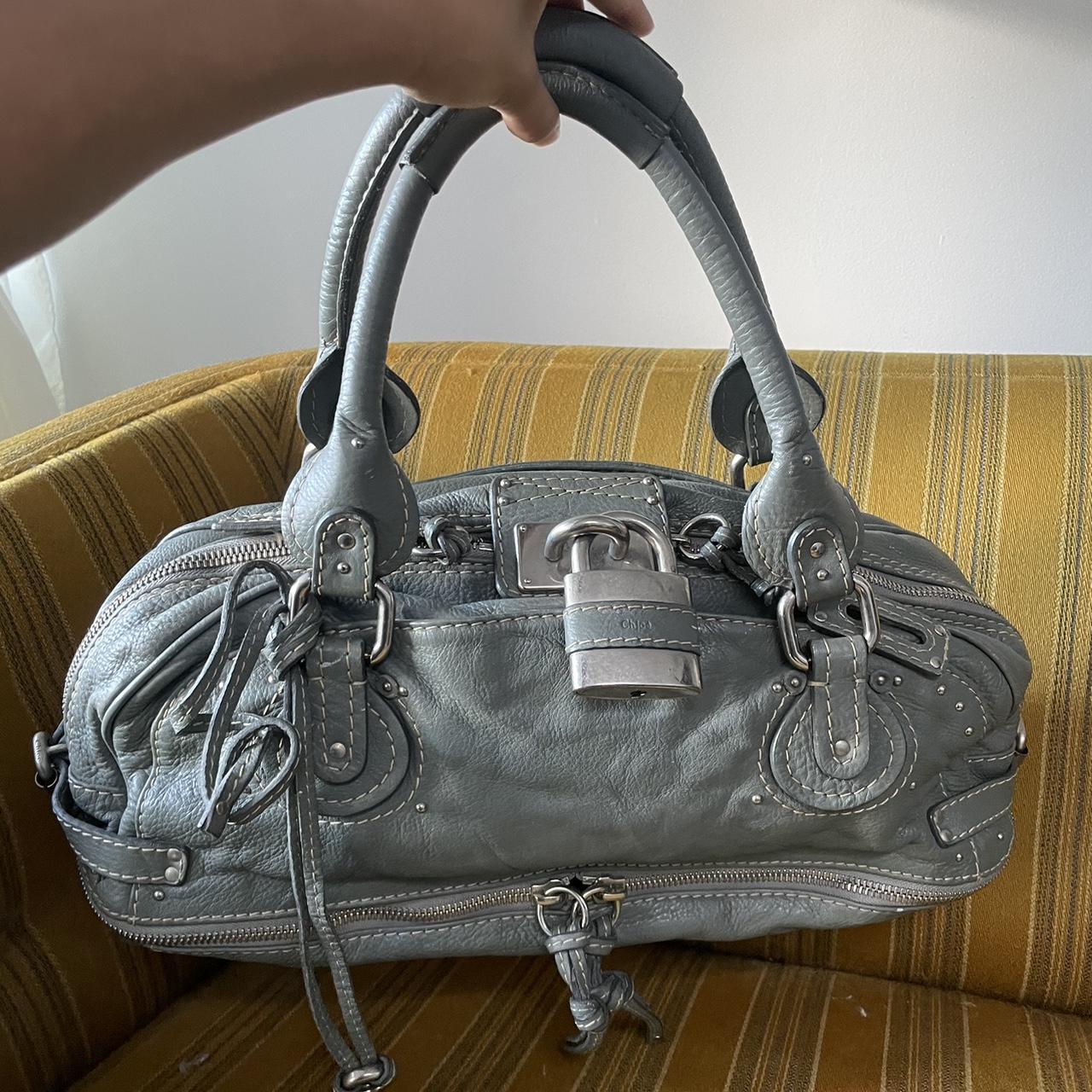 PreOwned Vintage Chloé Paddington Zippy Satchel Bag in Grey Blue Leather
