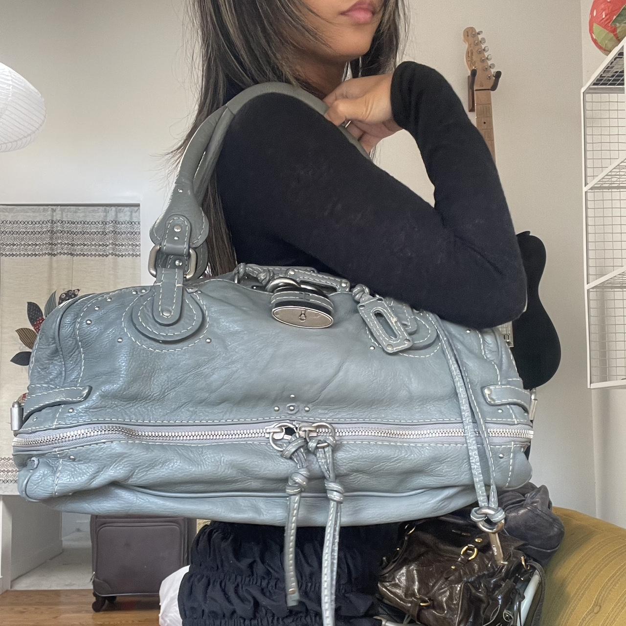 PreOwned Vintage Chloé Paddington Zippy Satchel Bag in Grey Blue Leather