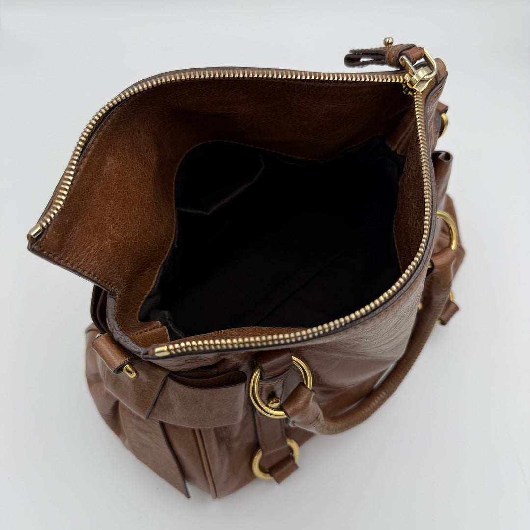 PreOwned Miu Miu Mini Vitello Lux Brown Leather Handbag