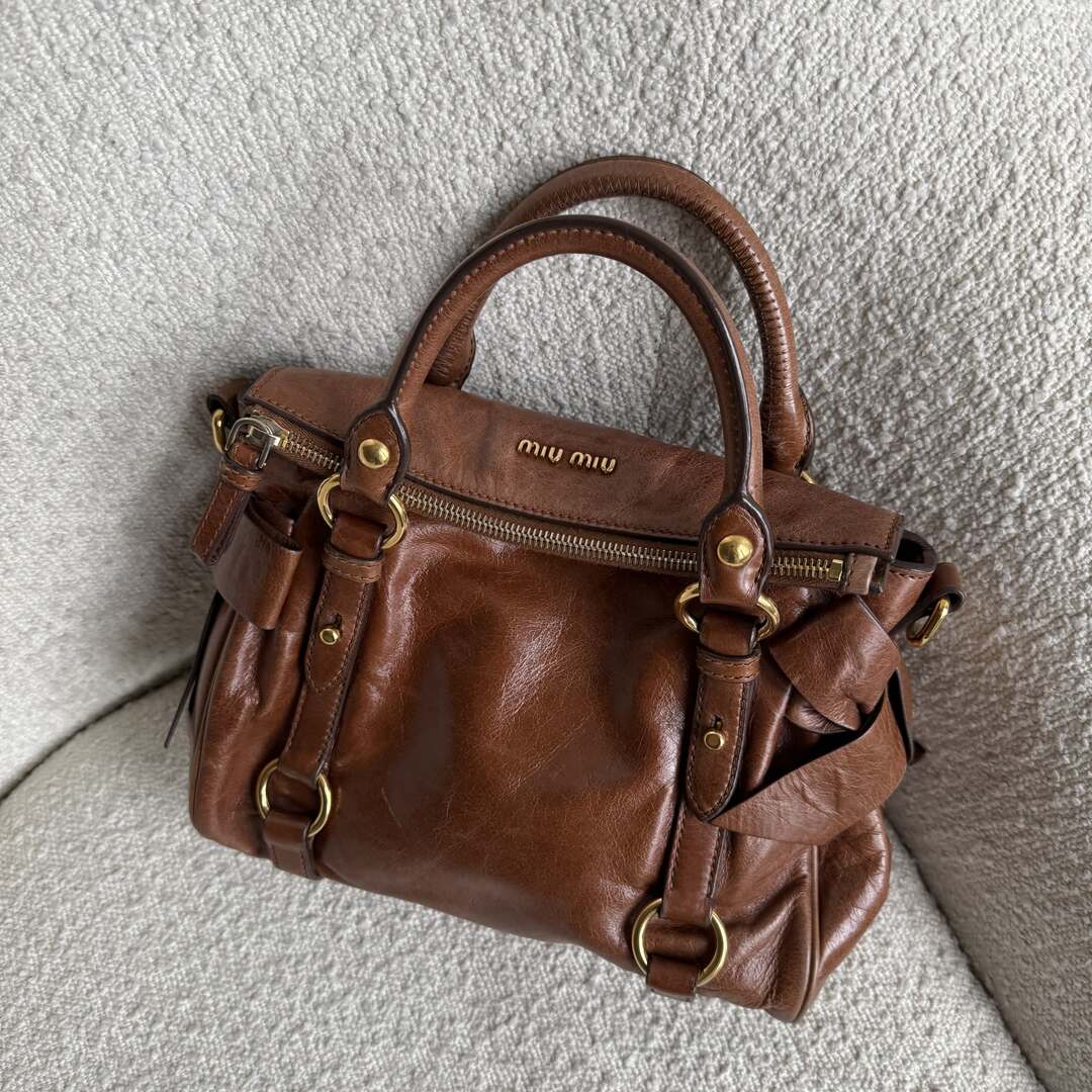 PreOwned Miu Miu Mini Vitello Lux Brown Leather Handbag