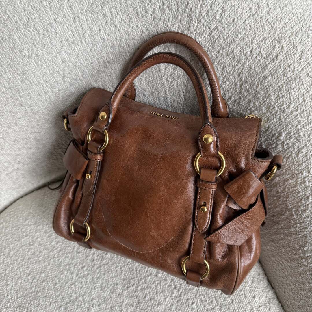 PreOwned Miu Miu Mini Vitello Lux Brown Leather Handbag
