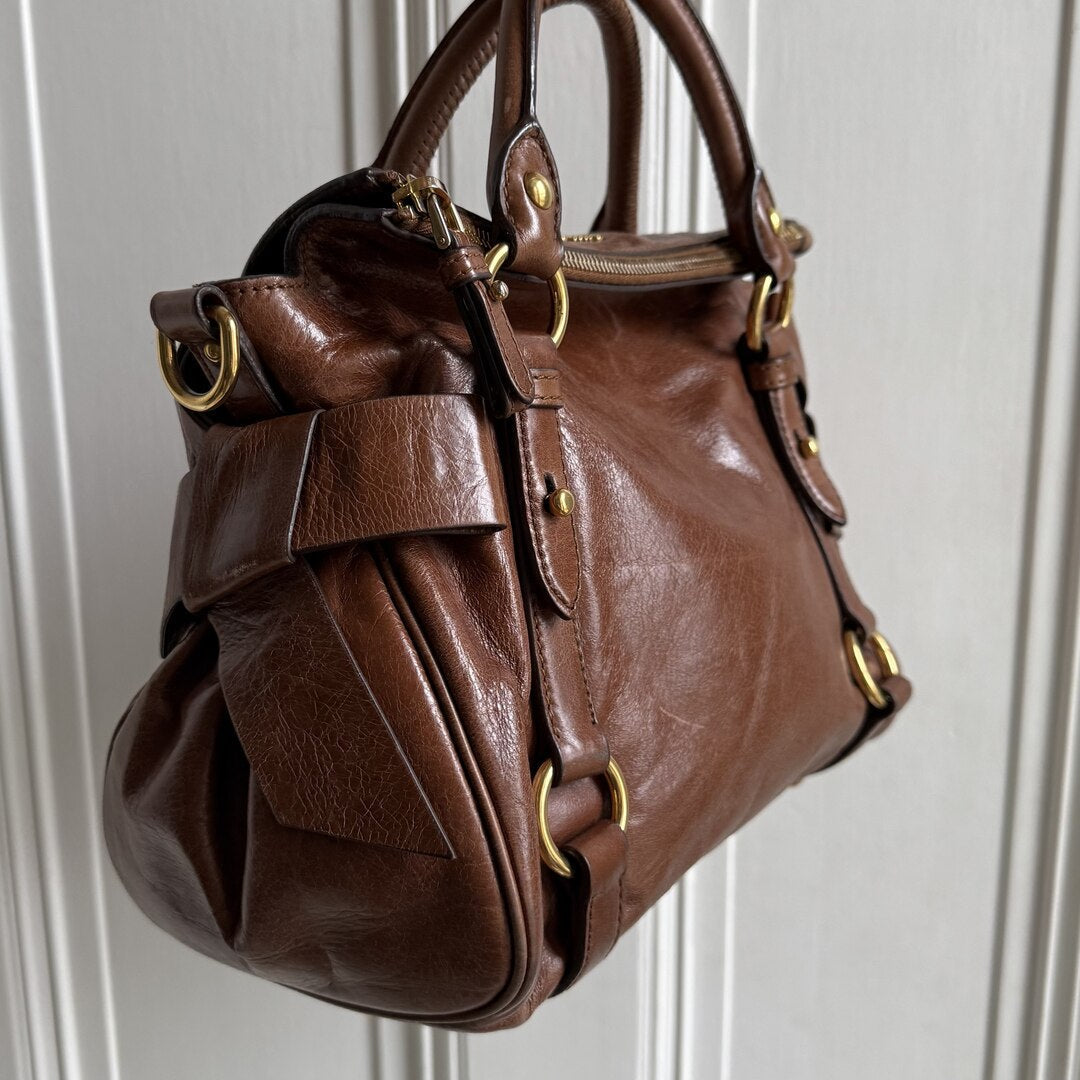 PreOwned Miu Miu Mini Vitello Lux Brown Leather Handbag