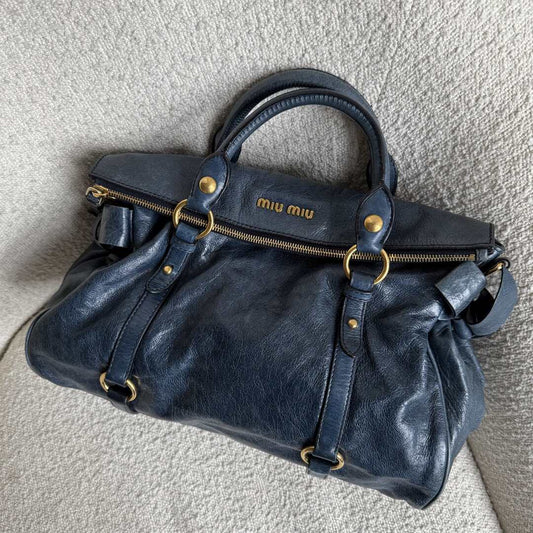 PreOwned Miu Miu Vitello Lux Blue Leather Handbag