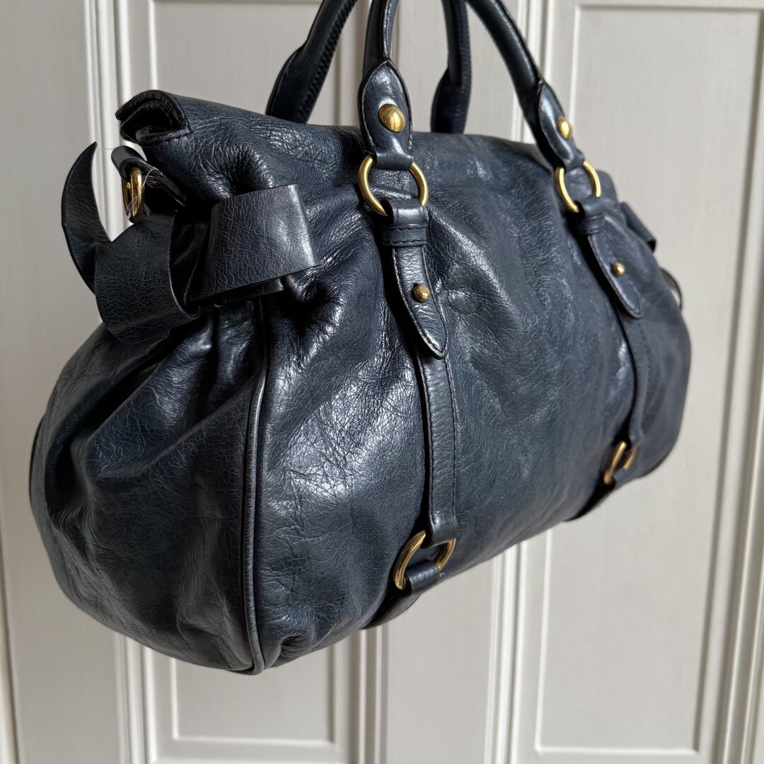 PreOwned Miu Miu Vitello Lux Blue Leather Handbag