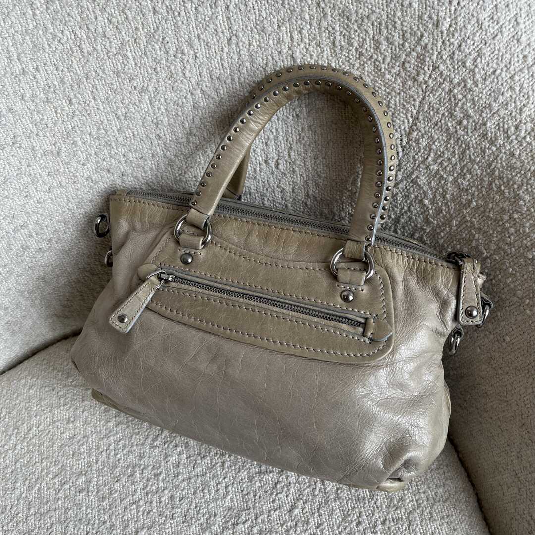 PreOwned Miu Miu Studded Charm Leather Beige Shoulder Bag
