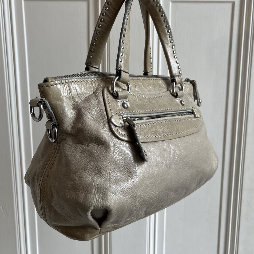 PreOwned Miu Miu Studded Charm Leather Beige Shoulder Bag