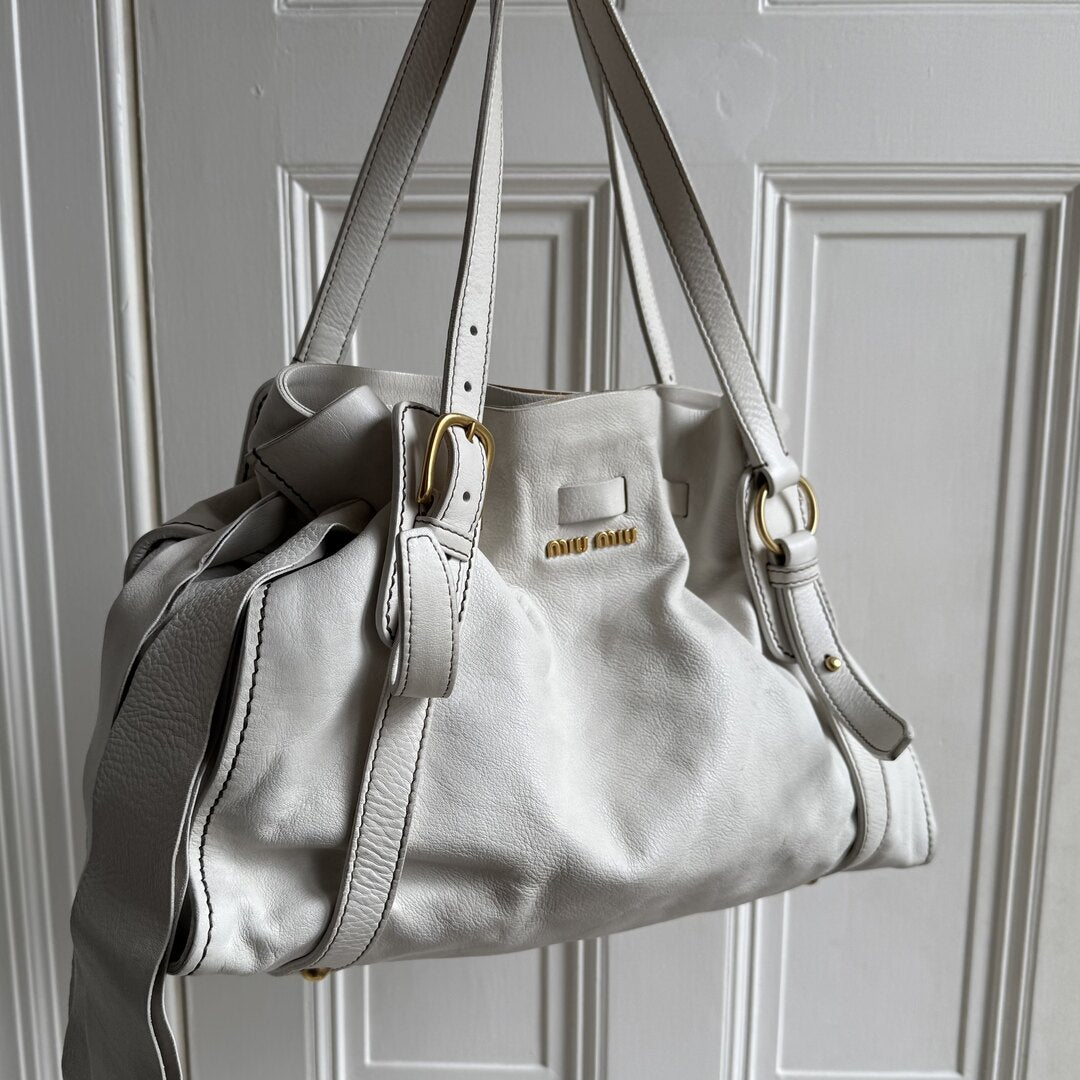 PreOwned Miu Miu Vitello Leather White Tote Bag