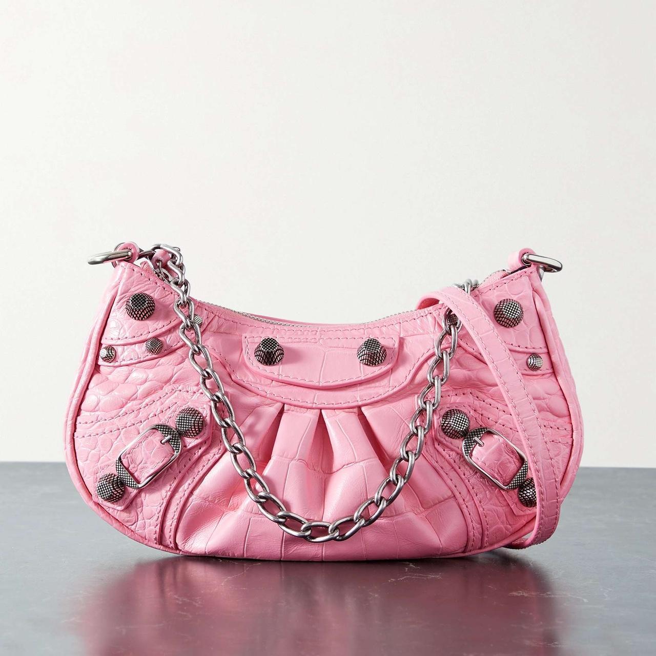 PreOwned Balenciaga Crocodile Embossed Le Cagole Mini Purse Pink