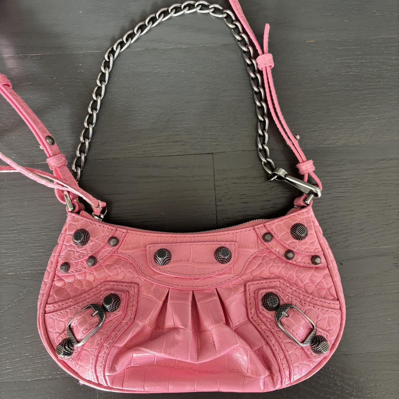 PreOwned Balenciaga Crocodile Embossed Le Cagole Mini Purse Pink