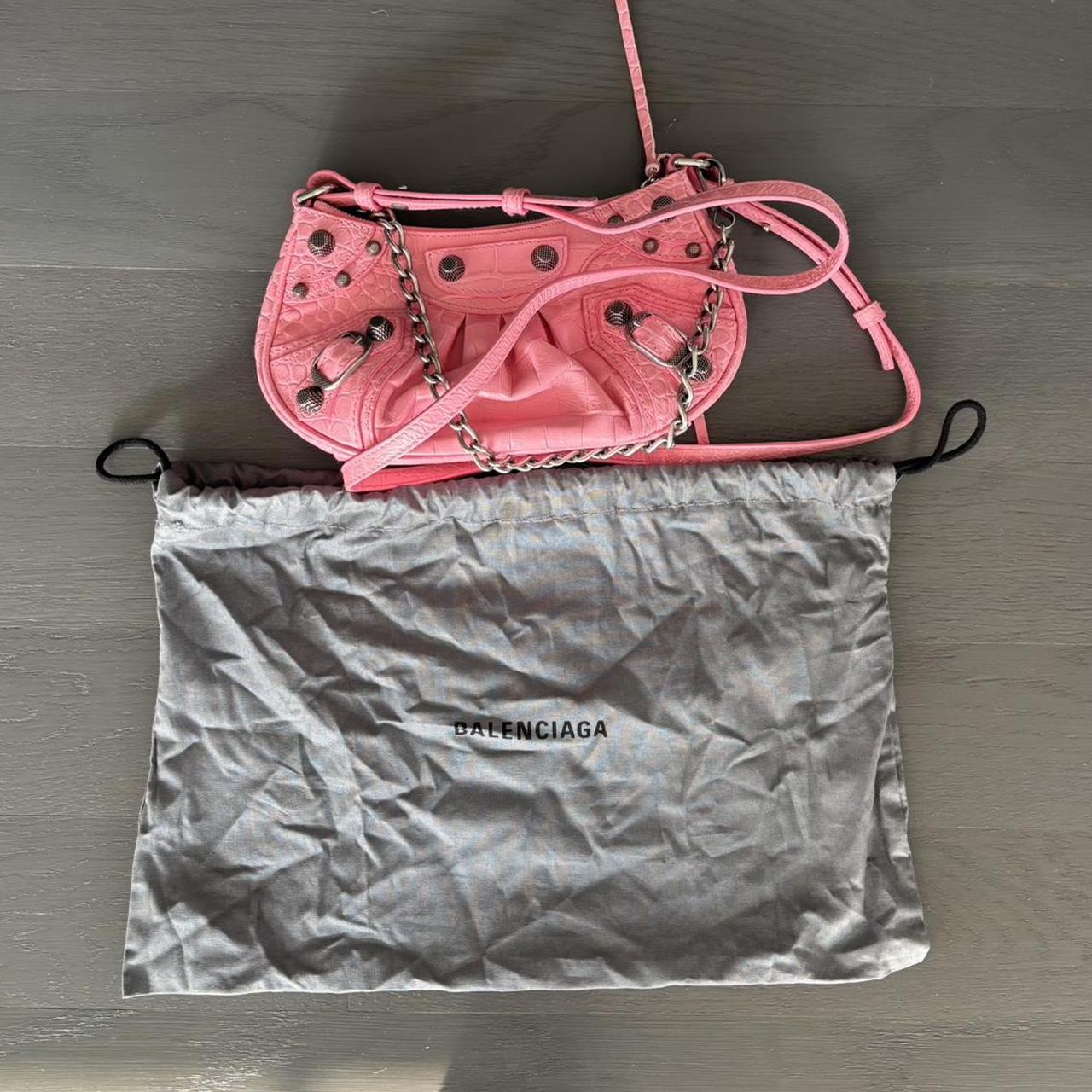PreOwned Balenciaga Crocodile Embossed Le Cagole Mini Purse Pink