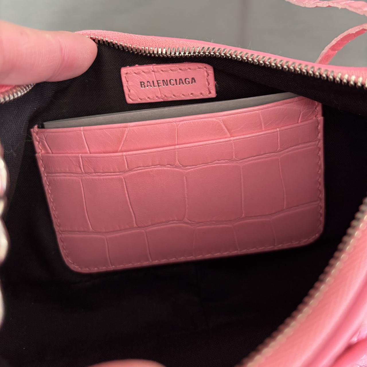 PreOwned Balenciaga Crocodile Embossed Le Cagole Mini Purse Pink